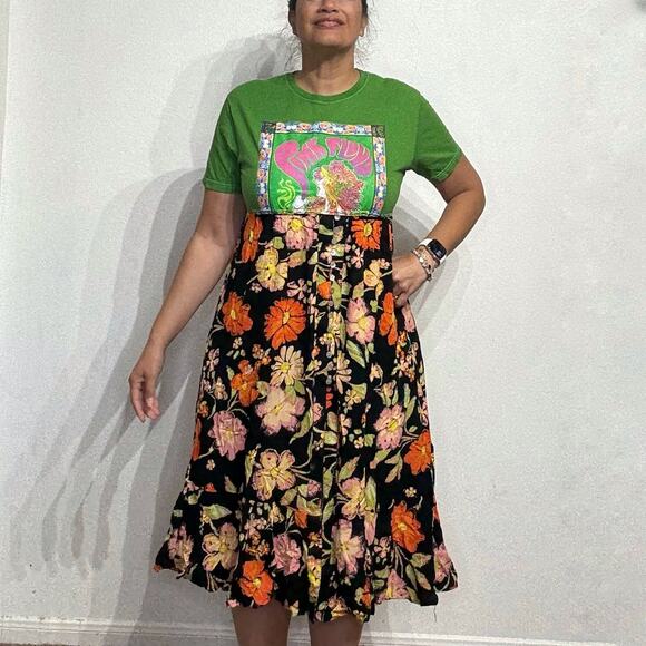 Upcycled Pink Floyd Midi Dress Sz M - Picture 1 of 12